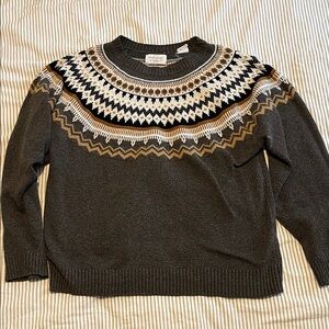 Weatherproof Men's Charcoal and Brown Patterned Crewneck Sweater